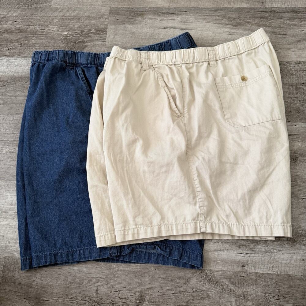 LOT of 2 KingSize Shorts Mens 3XL BIG Chambray Denim Natural Elastic Drawstring